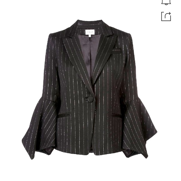 MILLY Ruffle Sleeve Pinstripe Blazer/Jacket - Size 2 - Picture 3 of 9
